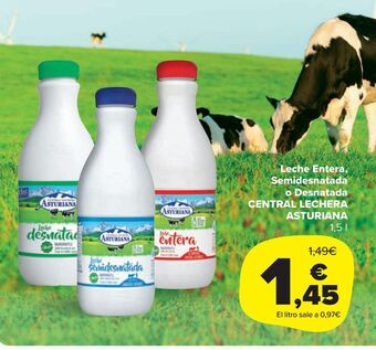 Carrefour Market Leche entera, semidesnatada o desnatada central lechera asturiana oferta