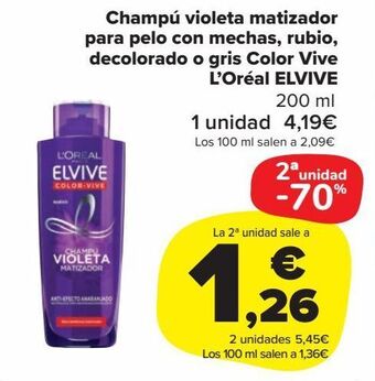 Carrefour Market Champú violeta matizador para pelo con mechas, rubio, decolorado o gris color vive l'oréal elvive oferta