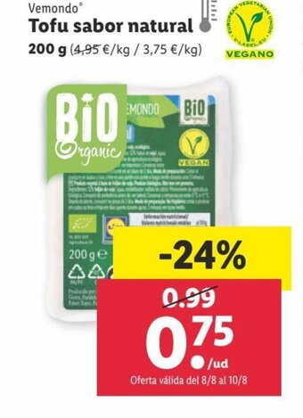 Lidl Tofu sabor natural oferta