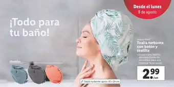 Lidl Toalla Turbante Con Botón y Toallita oferta