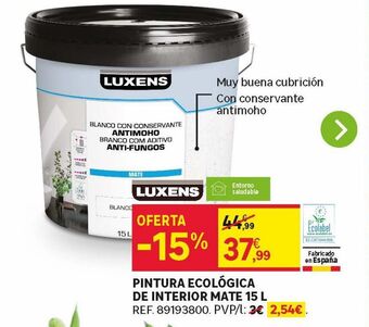 Leroy Merlin Pintura ecológica de interior mate 15l oferta