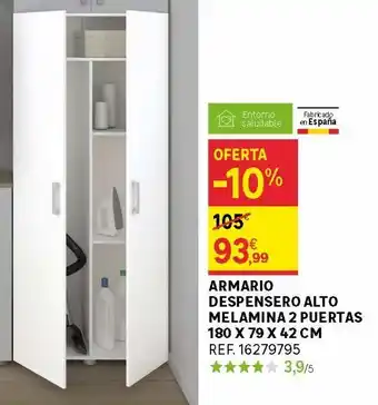 Leroy Merlin Armario despensero alto melamina 2 puertas 190 x 79 x 42 cm oferta