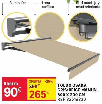 Leroy Merlin Toldo osaka gris/beige manual 300 x 200 cm oferta