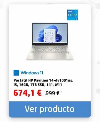 Portátil hp pavilion 14-dv1001ns, i5, 16gb, 1tb ssd, 14", w11