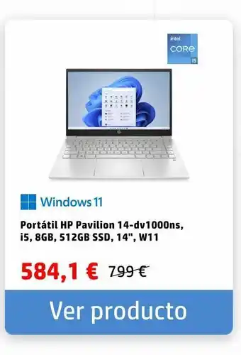 HP Portátil hp pavilion 14-dv1000ns, i5, 8gb, 512gb ssd, 14", w11 oferta