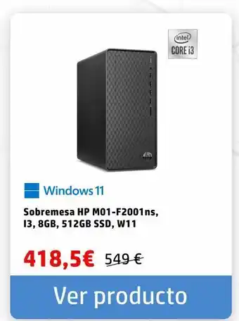 HP Sobremesa hp m01-f2001ns,  i3, 8gb, 512gb ssd, w11 oferta