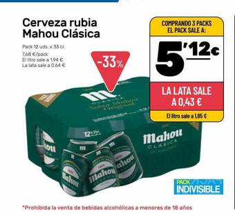 AhorraMas Cerveza rubia mahou clásica oferta
