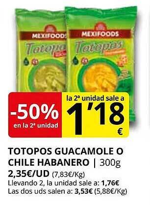 Supermercados MAS Totopos guacamole o chile habanero oferta