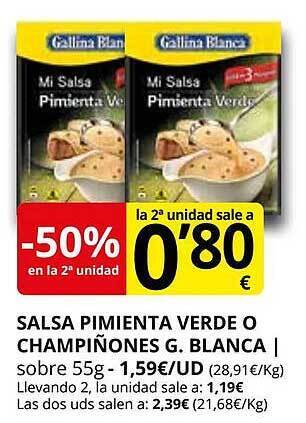 Supermercados MAS Salsa pimienta verde o champiñones g. blanca oferta