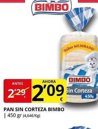 Supermercados MAS Pan sin corteza bimbo oferta