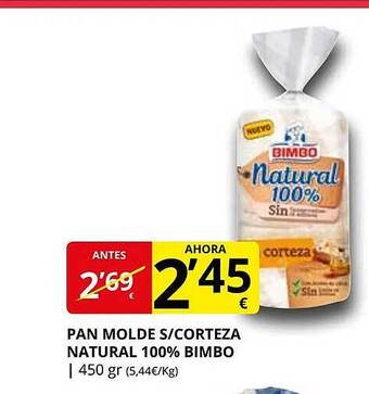 Supermercados MAS Pan molde s-corteza natural 100% bimbo oferta