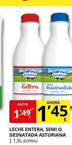 Supermercados MAS Leche entera, semi o desnatada asturiana oferta