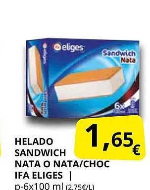Supermercados MAS Helado sandwich nata o nata-choc ifa eliges oferta