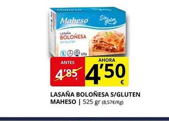 Supermercados MAS Lasaña boloñesa s-gluten maheso oferta