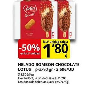 Supermercados MAS Helado bombon chocolate lotus oferta