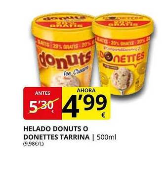 Supermercados MAS Helado donuts o donettes tarrina oferta