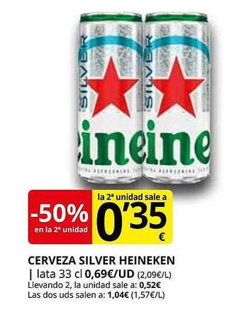 Supermercados MAS Cerveza silver heineken oferta