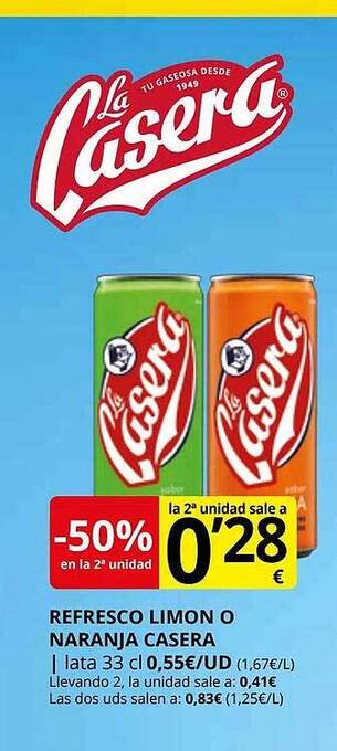 Supermercados MAS Refresco limon o naranja casera oferta