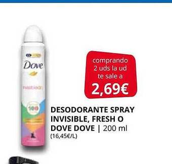 Supermercados MAS Desodorante spray invisible, fresh o dove dove oferta