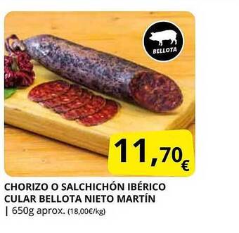 Supermercados MAS Chorizo o salchichón ibérico cular bellota nieto martín oferta