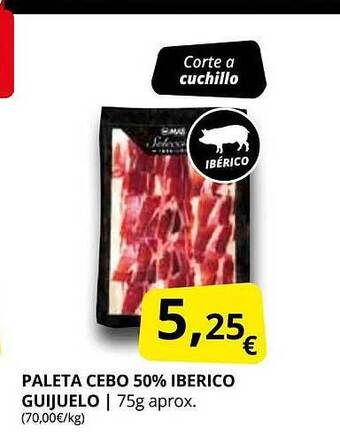 Supermercados MAS Paleta cebo 50% iberico guijuelo oferta