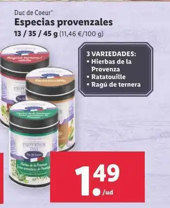 Lidl Duc de coeur especias provenzales oferta
