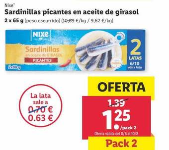 Lidl Nixe sardinillas picantes en aceite de girasol oferta