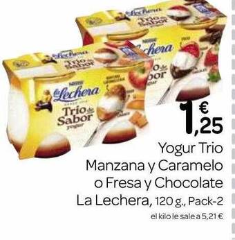 Supermercados El Jamón Yogur trio manzana y caramelo o fresa y chocolate la lechera oferta