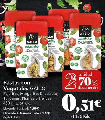 Gadis 2a unidad 70% descuento pastas con vegetales gallo oferta