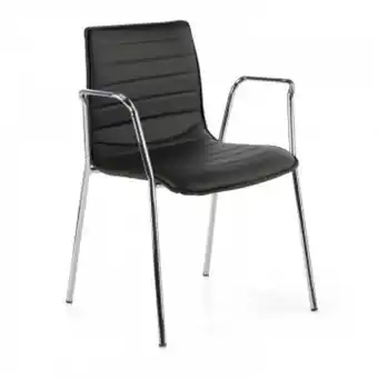 Ofiprix Silla confidente cube 4 patas con brazos estructura cromo ecopiel negro oferta