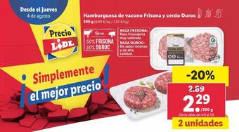 Lidl Hamburguesa de vacuno frisona y cerdo duroc oferta
