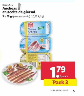 Lidl Ocean sea anchoas en aceite de girasol oferta