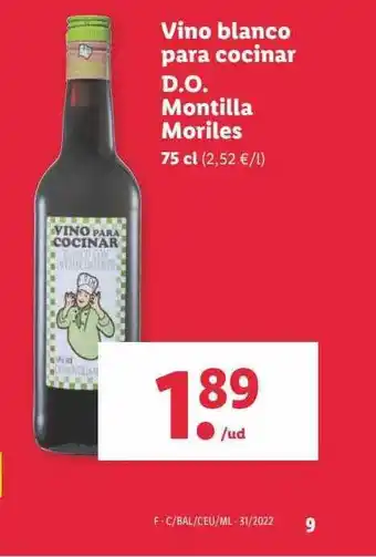 Lidl Vino blanco para cocinar d.o. montilla morilles oferta
