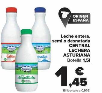 Carrefour Leche entera, semi o desnatada central lechera asturiana oferta