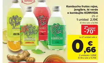 Kombucha frutos rojos, jengibre, té verde o kombujito komvida