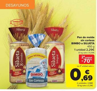 Carrefour Pan de molde sin corteza bimbo o silueta oferta