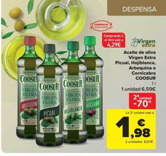 Carrefour 2a unidad -70% aceite de oliva virgen extra picual hojiblanca arbequina o cornicabra coosur oferta
