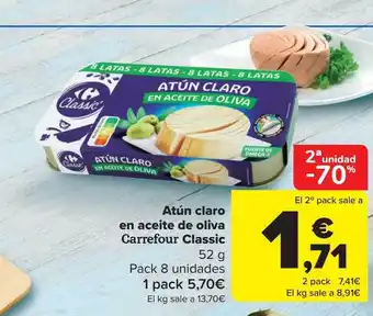 Carrefour 2a unidad -70% atún claro en aceite de oliva carrefour classic oferta