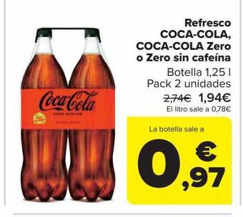 Carrefour Refresco coca-cola coca-cola zero o zero sin cafeina oferta