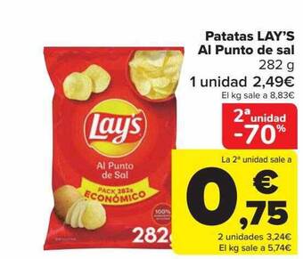 Carrefour 2a unidad -70% patatas lay's al punto de sal oferta
