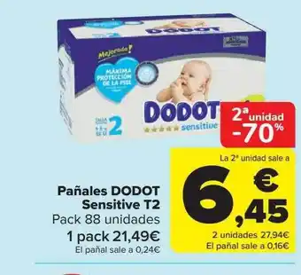 Carrefour 2a unidad -70% pañales dodot sensitive t2 oferta