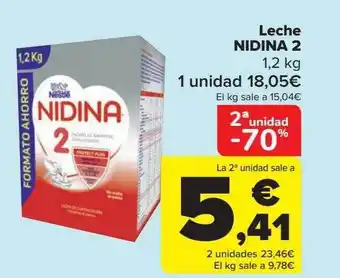 Carrefour 2a unidad -70% leche nidina 2 oferta