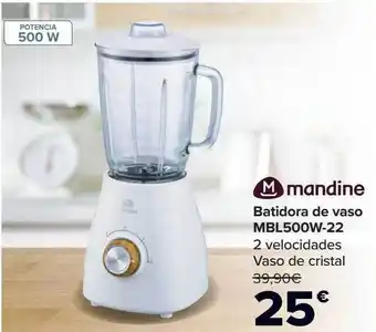 Carrefour Mandine batidora de vaso mbl500w-22 2 velocidades vaso de cristal oferta