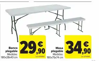 Carrefour Banco plegable medidas: 180x20x43 cm mesa plegable medidas: 180x75x74 cm oferta