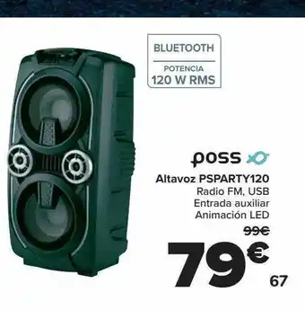Carrefour Poss altavoz psparty 120 radio fm usb entrada auxiliar animación led oferta