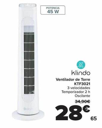Carrefour Klindo ventilador de torre ktf3021 oferta