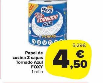 Carrefour Market Papel de cocina 3 capas tornado azul foxy oferta
