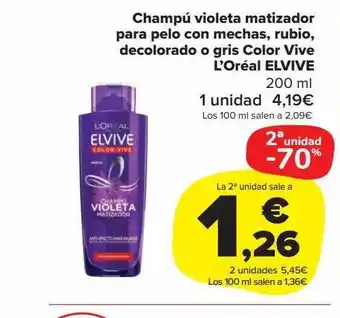 Carrefour Market Champú violeta matizador para pelo con mechas, rubio, decolorado o gris color vive l'oréal elvive oferta
