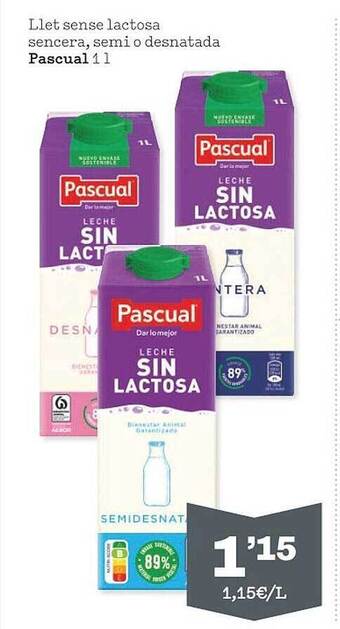 Sorli Llet sense lactosa sencera semi o desnatada pascual oferta