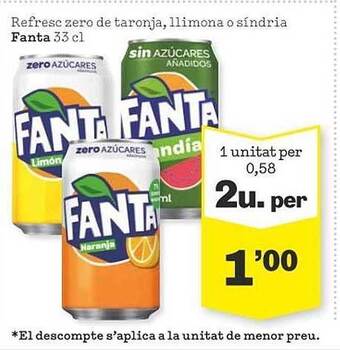 Sorli Refresc zero de taronja llimona o síndria fanta oferta